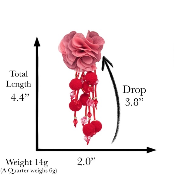 Boho Pink Rose Long Dangling Pom Pom Tassel Earrings - Picture 16 of 16
